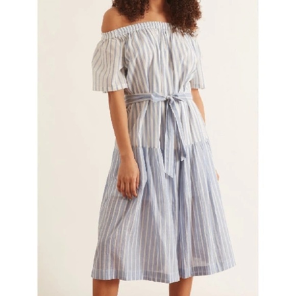 Mii Collection Les Rayures Off Shoulder Tie Waist Striped Midi Dress - Picture 1 of 12